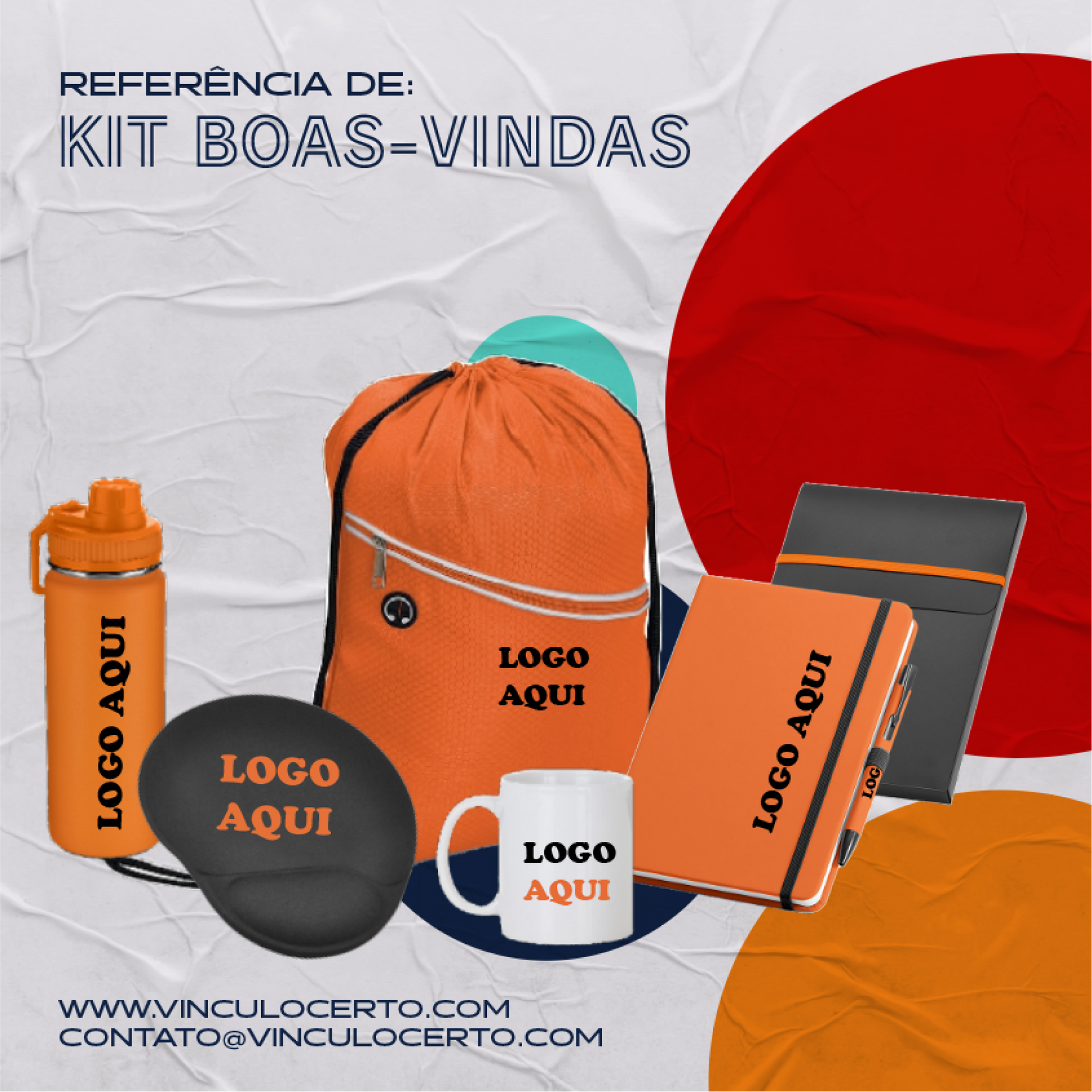 Sacochila personalizada; Squeeze Metal personalizada; Moleskine personalizado; Mouse pad personalizado; Caneta personalizada; Caneca personalizada