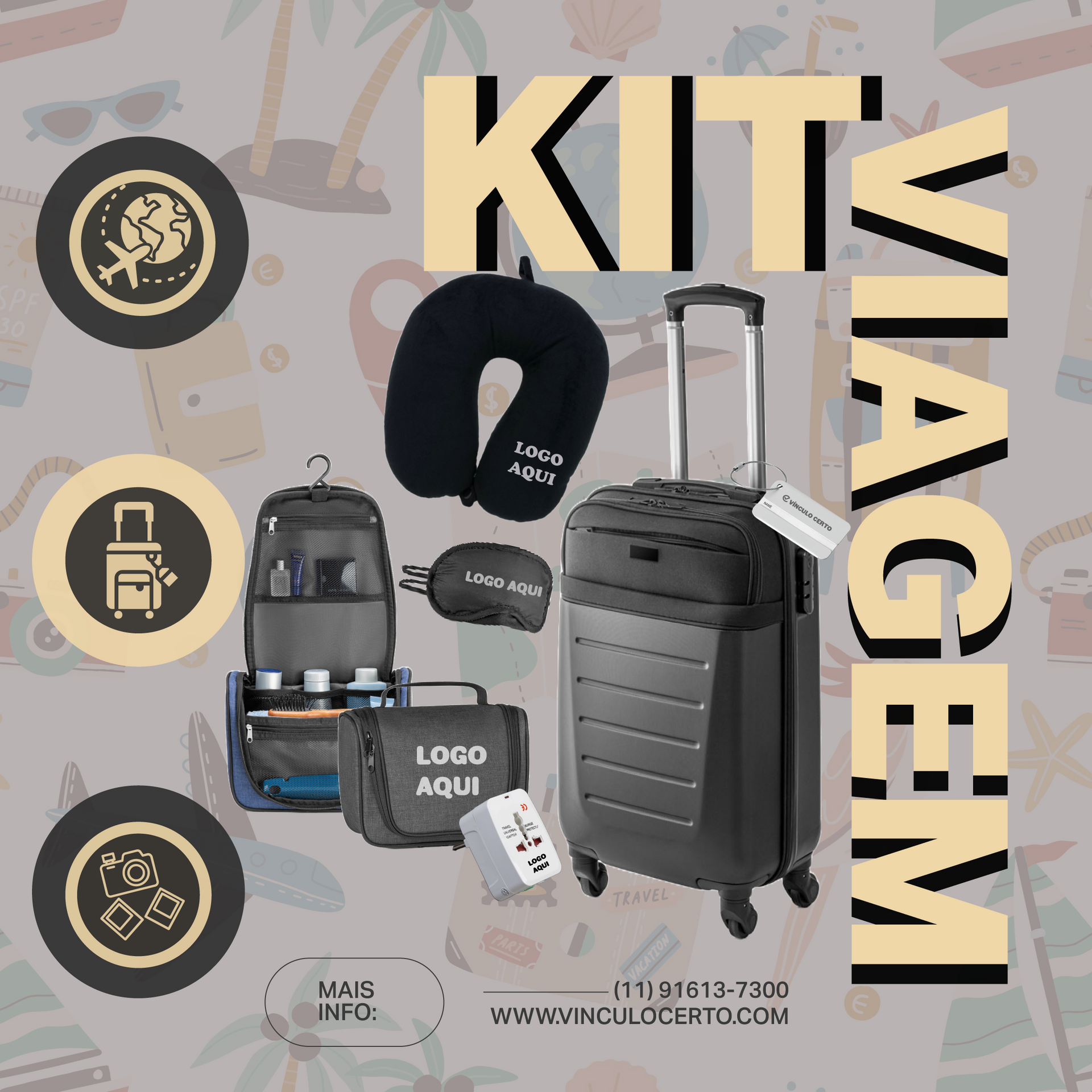 Brindes personalizados para evento; Almofada de pescoço personalizada; Máscara de dormir personalizada;