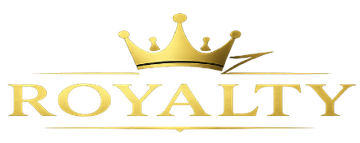 Gold crown above the word “ROYALTY” in elegant gold lettering on a white background