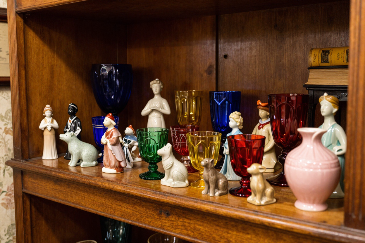 Vintage decorative glass and ceramics on display at Uptown Marketplace in Augusta, GA