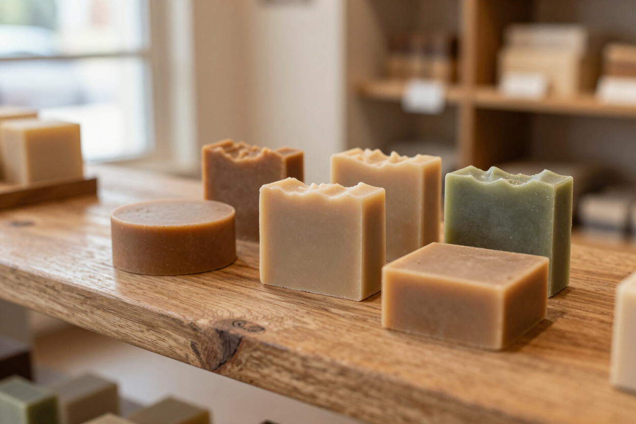 Handcrafted soap display at Uptown Marketplace Augusta