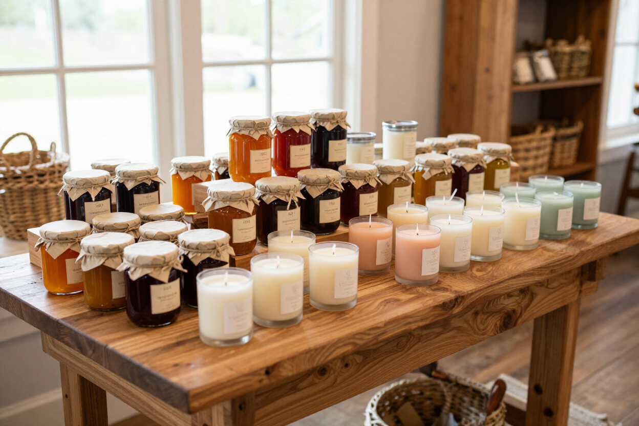 Locally sourced goods display at Uptown Marketplace Augusta