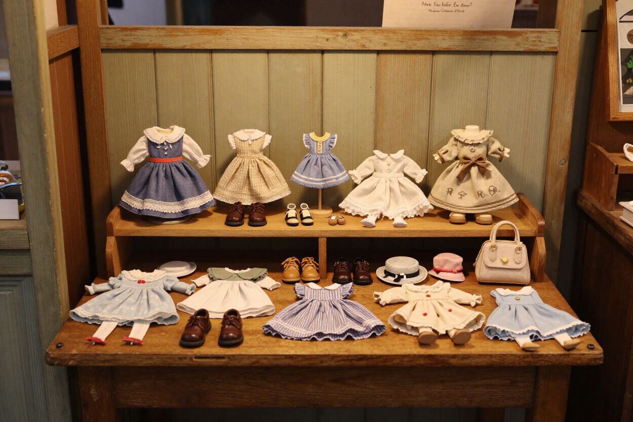 Vintage doll accessories, clothing, and miniature furniture at A Doll's World in Augusta, Georgia