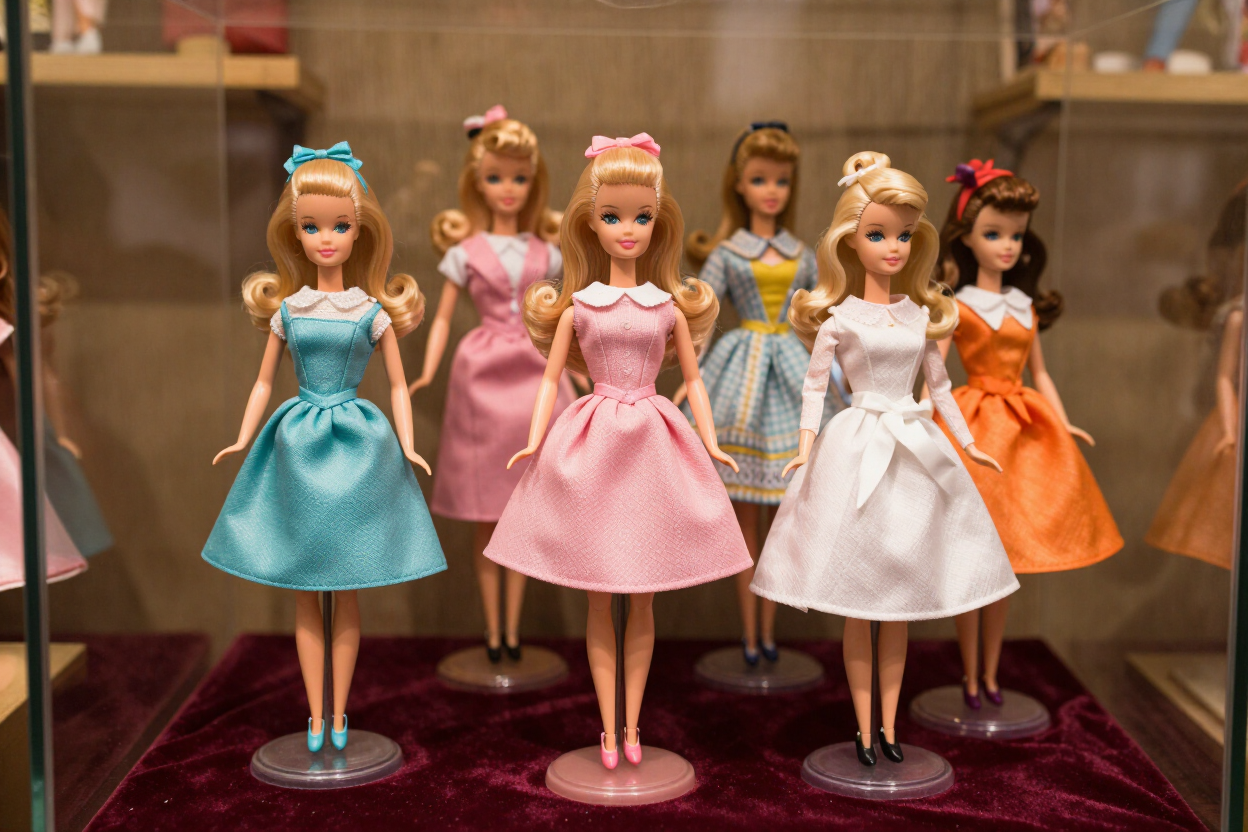 Vintage fashion dolls from the 1960s and 1970s on display at A Doll's World in Augusta, Georgia