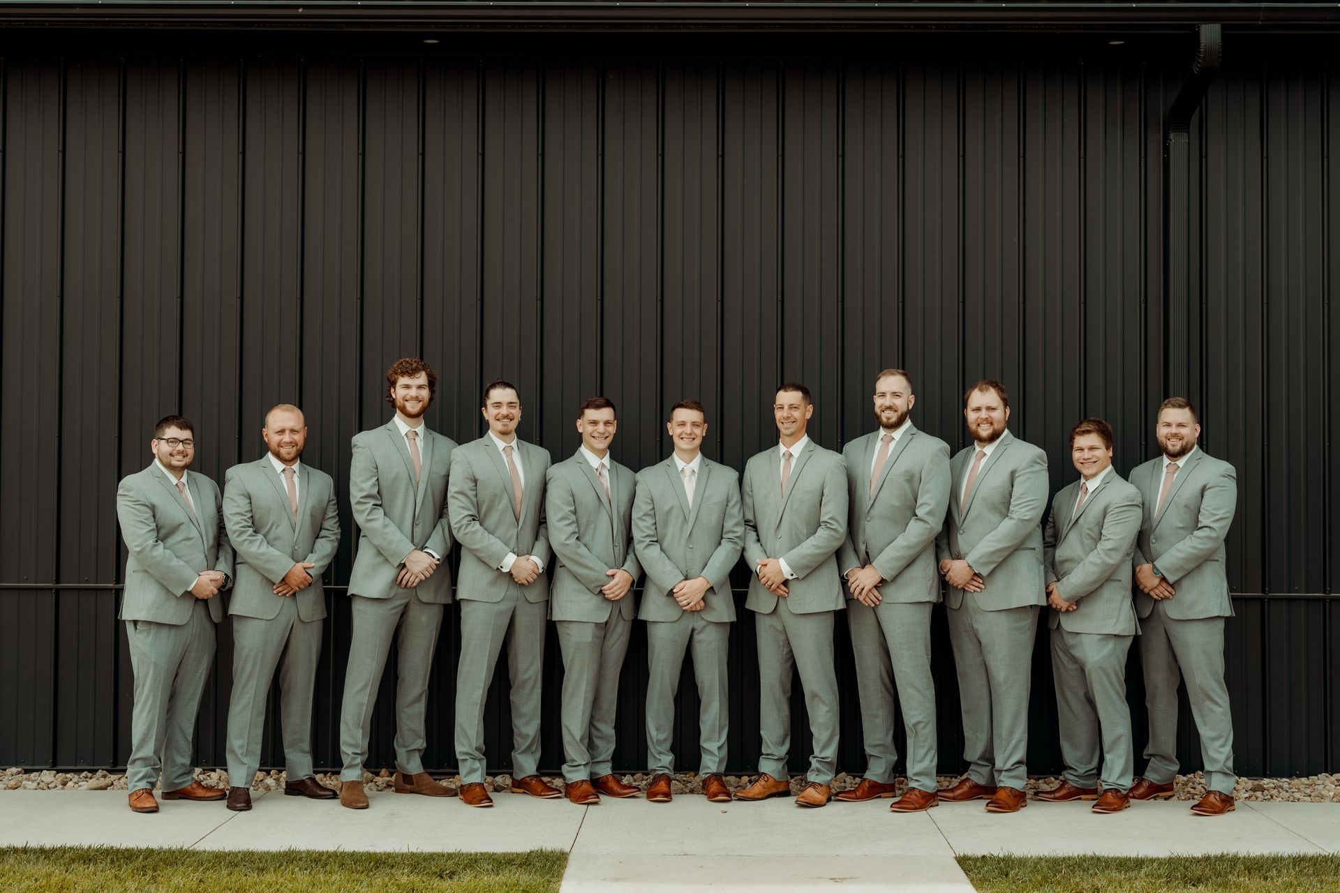 A bride and groom and their families