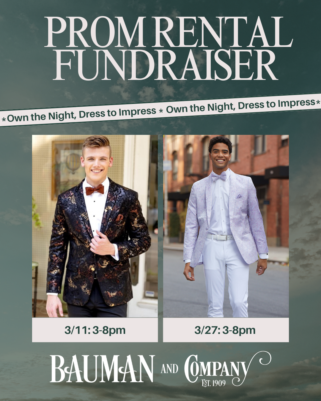 A prom rental fundraiser is being held by bauman and company