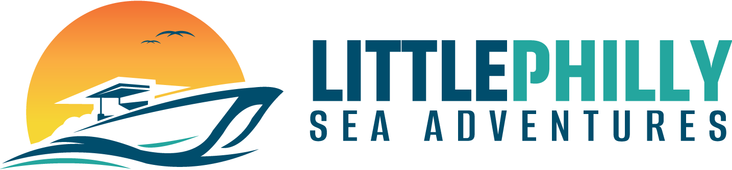 Boat and Jet Ski Rentals Logo of a boat on water in front of a sunset, text reads "Little Philly Sea Adventures."