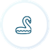Blue outline swan icon inside a light circular border on white background