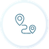 Two location pins connected by a curved route line on a white background