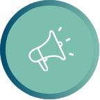 Teal circle with a white megaphone icon inside
