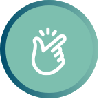 White hand icon inside a teal circular button.