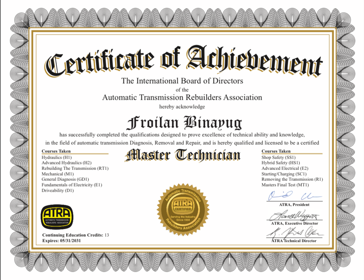 Certificate of Achievement for floral artistry, with gold seal and ornate border