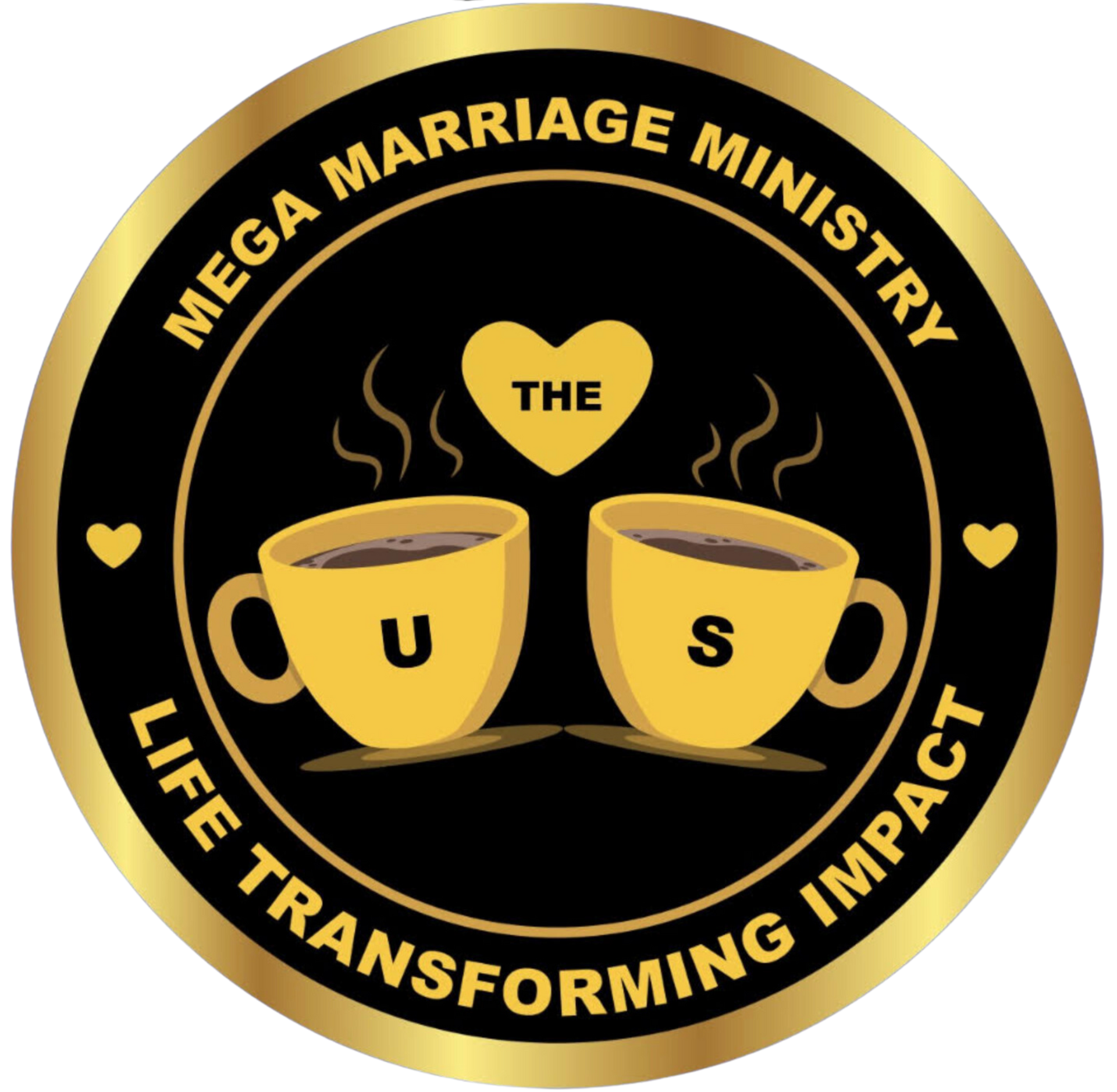 The logo for mega marriage ministry shows two cups of coffee
