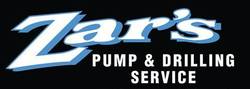 Zar’s Pump & Drilling Service logo in white and blue text on a black background