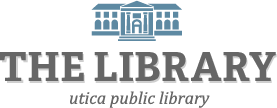Logo for The Library: a building icon above text that reads 