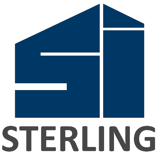 Blue geometric logo with 