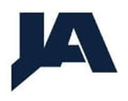 JA logo in dark blue.