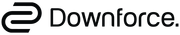 A black and white logo for downforce on a white background.