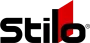 A black and red logo for stilo on a white background.