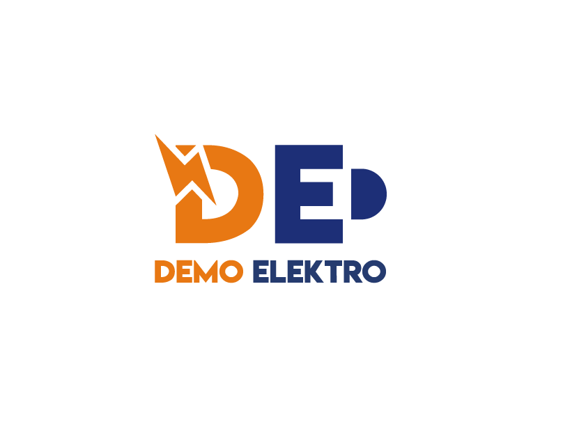 Een blauw en oranje logo voor demo elektro op een witte achtergrond