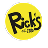 A circular yellow logo with the black text "Rick's" and "est 1980" in a casual, stylized font.