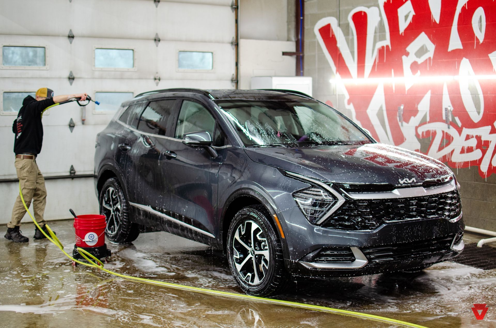 Brand new Kia Sorento getting prepped prior to it's new vehicle protection package in Fairview PA
