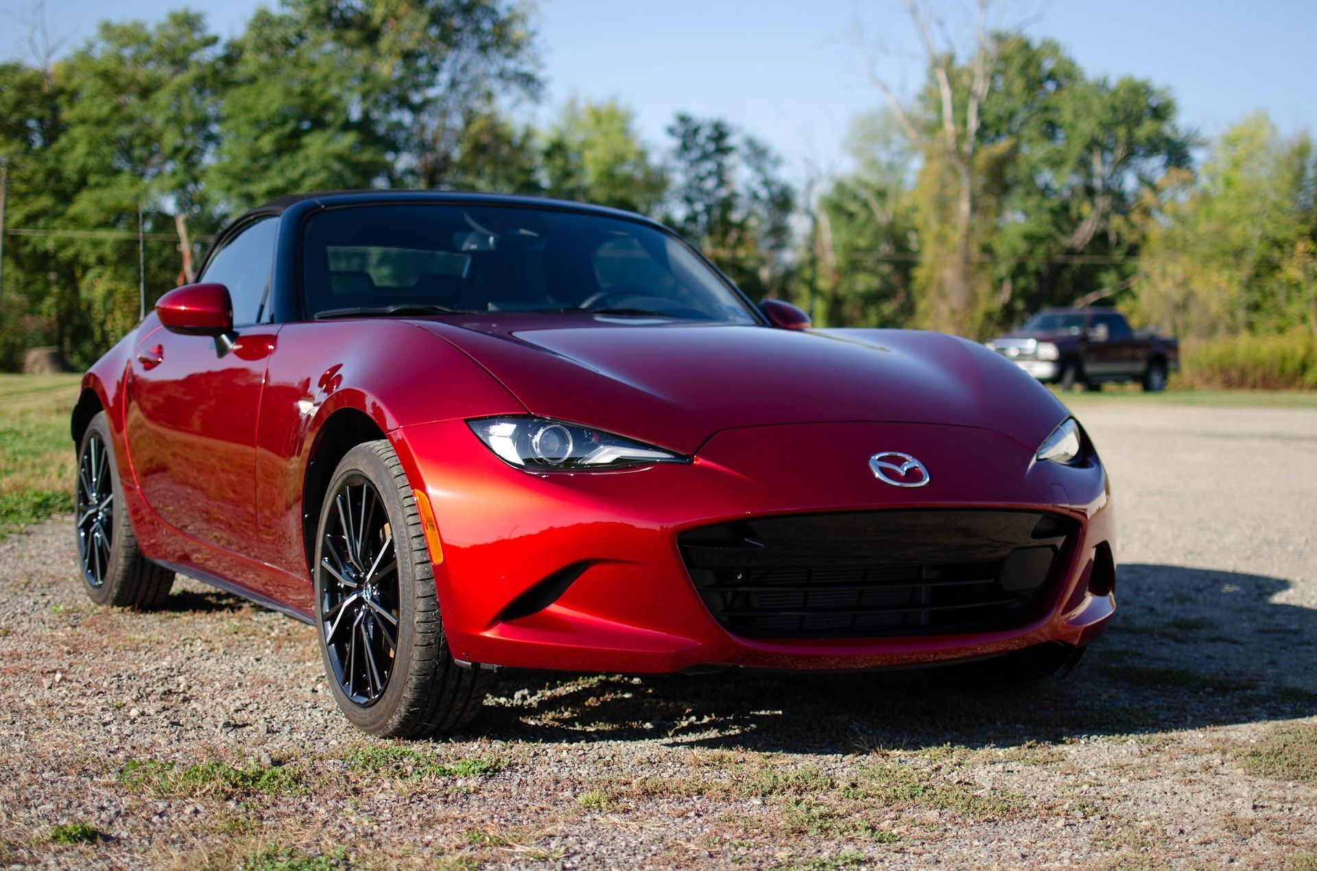 Red Mazda Miata with hood paint protection film installed at Keystone Detail in Waterford, PA