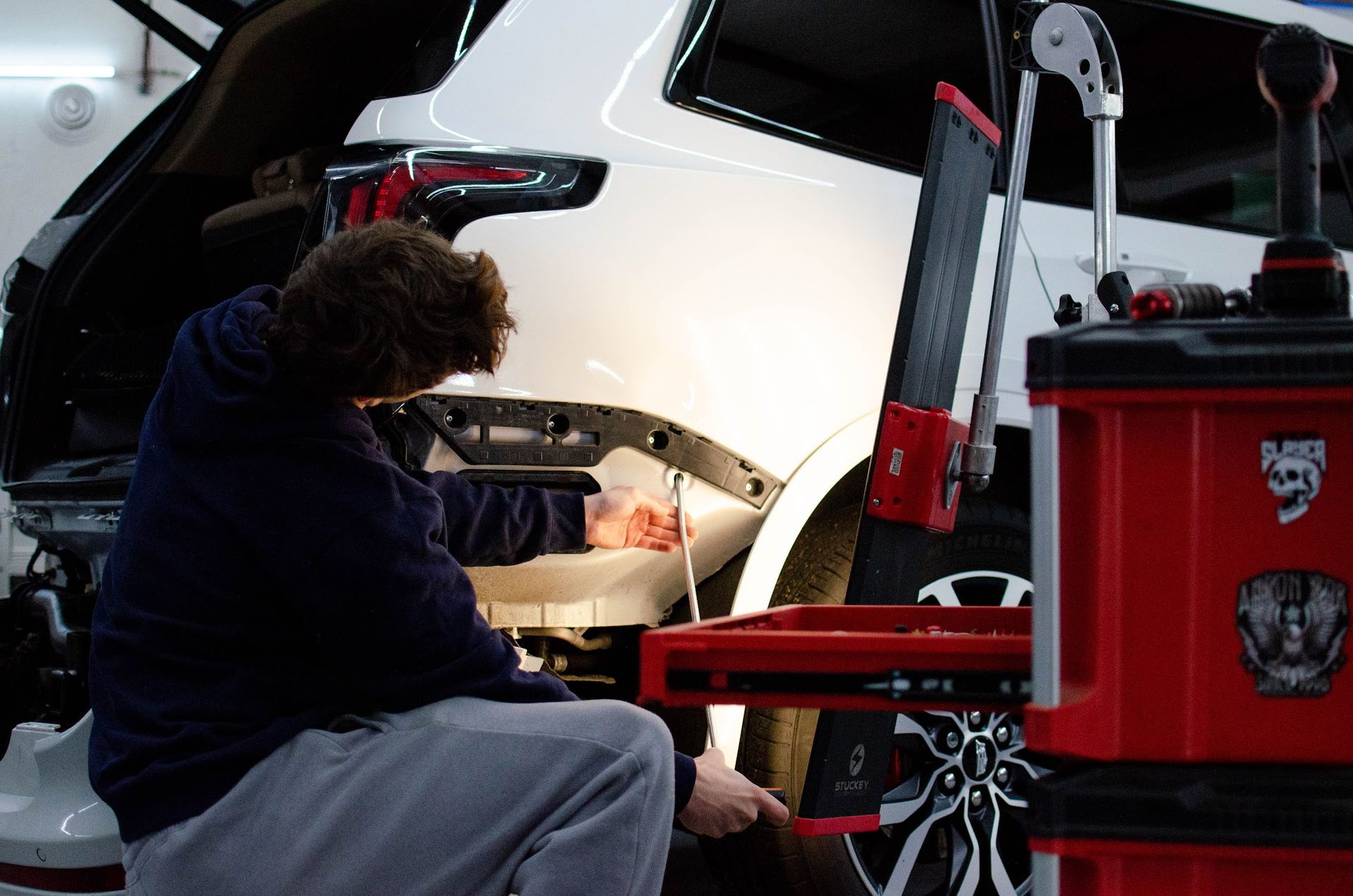 A Keystone Detail technician at work on a customer vehicle in the Waterford, PA shop