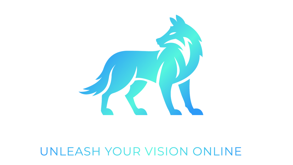 Blue and teal wolf logo with "Unleash Your Vision Online" text below.