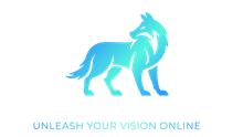 Blue and teal wolf logo with "Unleash Your Vision Online" text below.