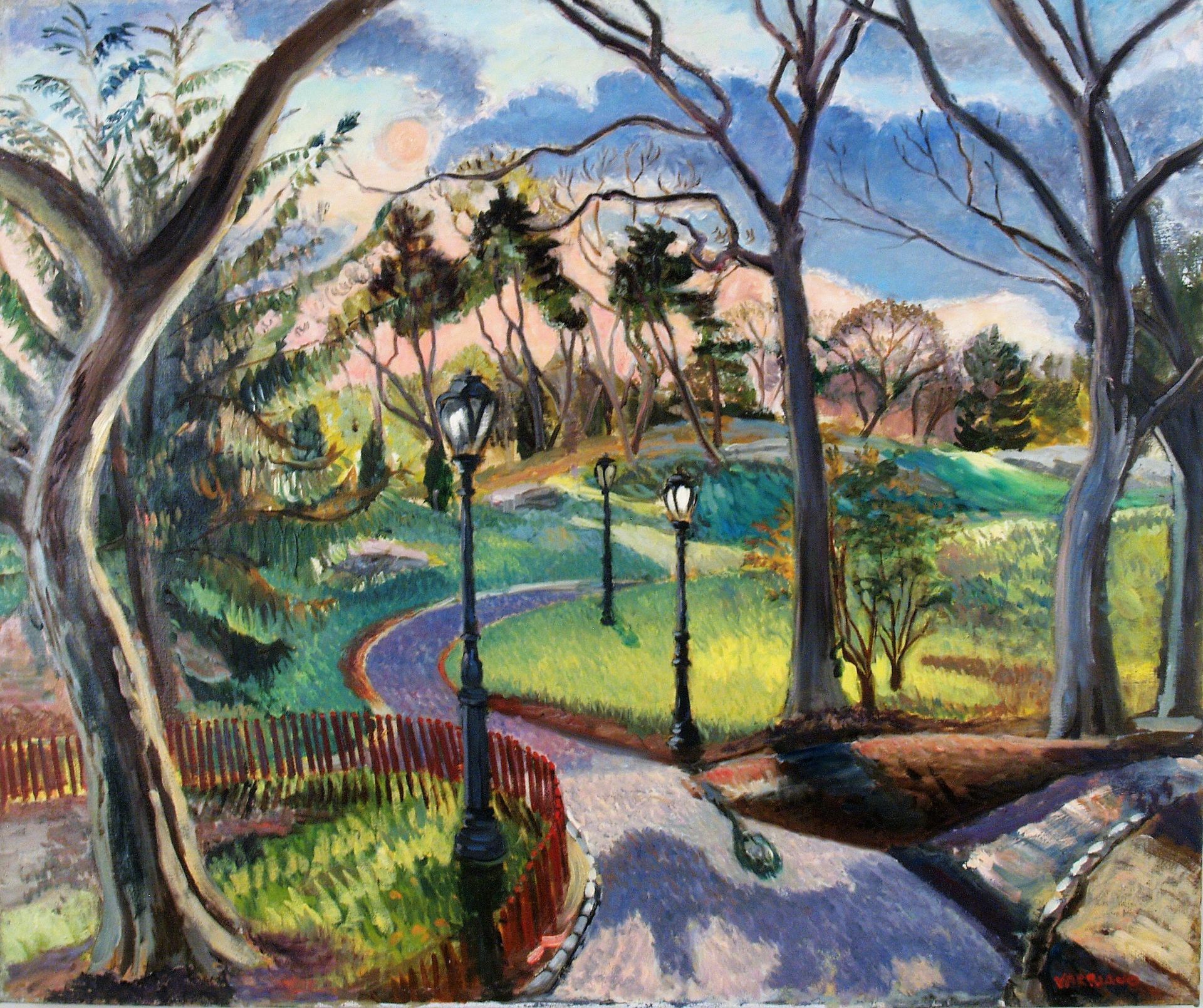 John Varriano, American Artist - Park Bench - Oil Painting on Canvas