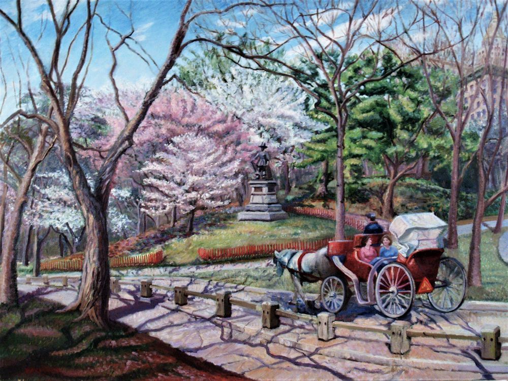 John Varriano, American Artist - Park Bench - Oil Painting on Canvas