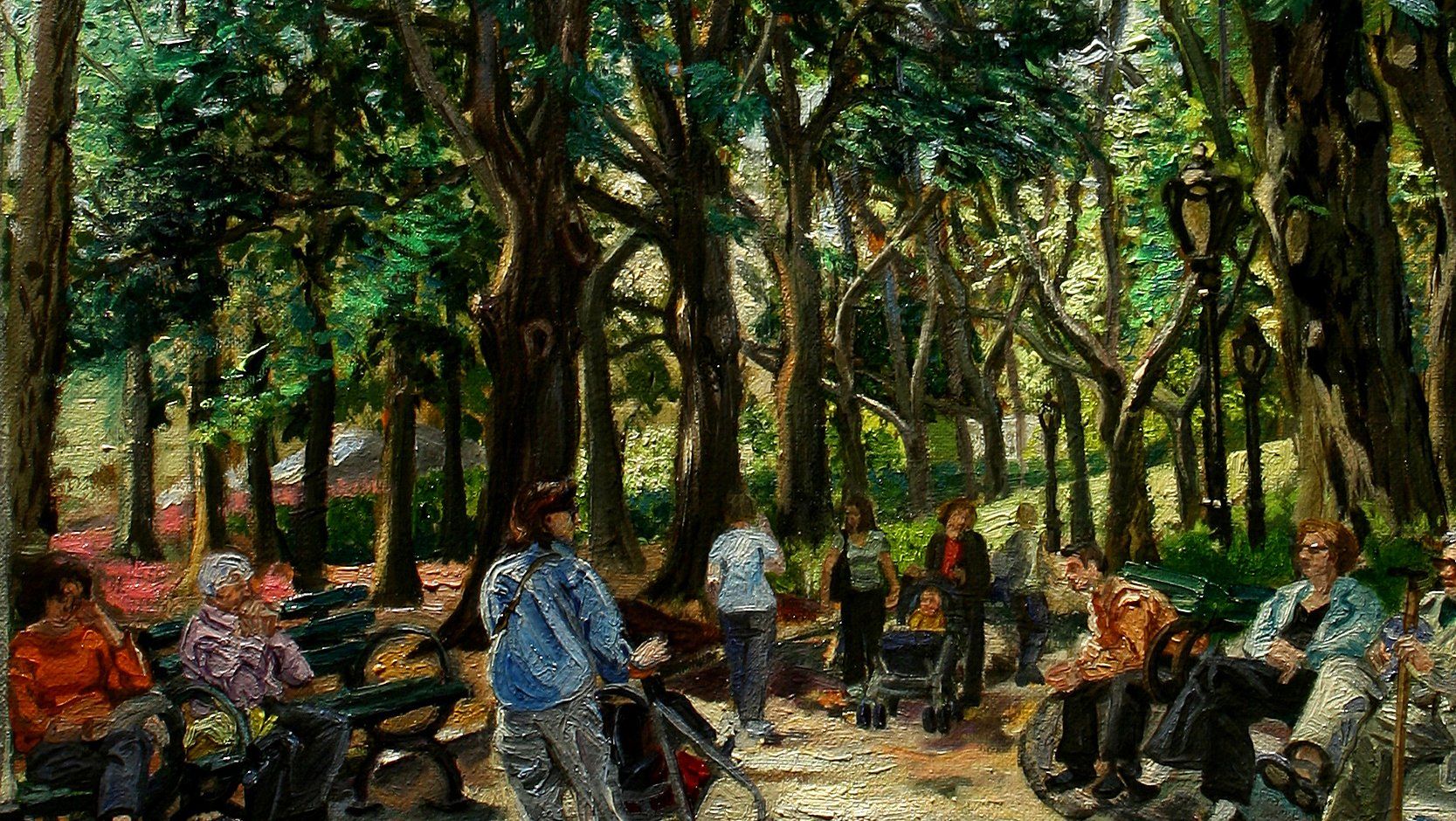 J. Varriano, American Artist Landscape Oil Painting: Sunny Park