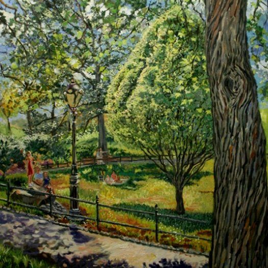 John Varriano American Artist Landscape Oil Painting: Three girls