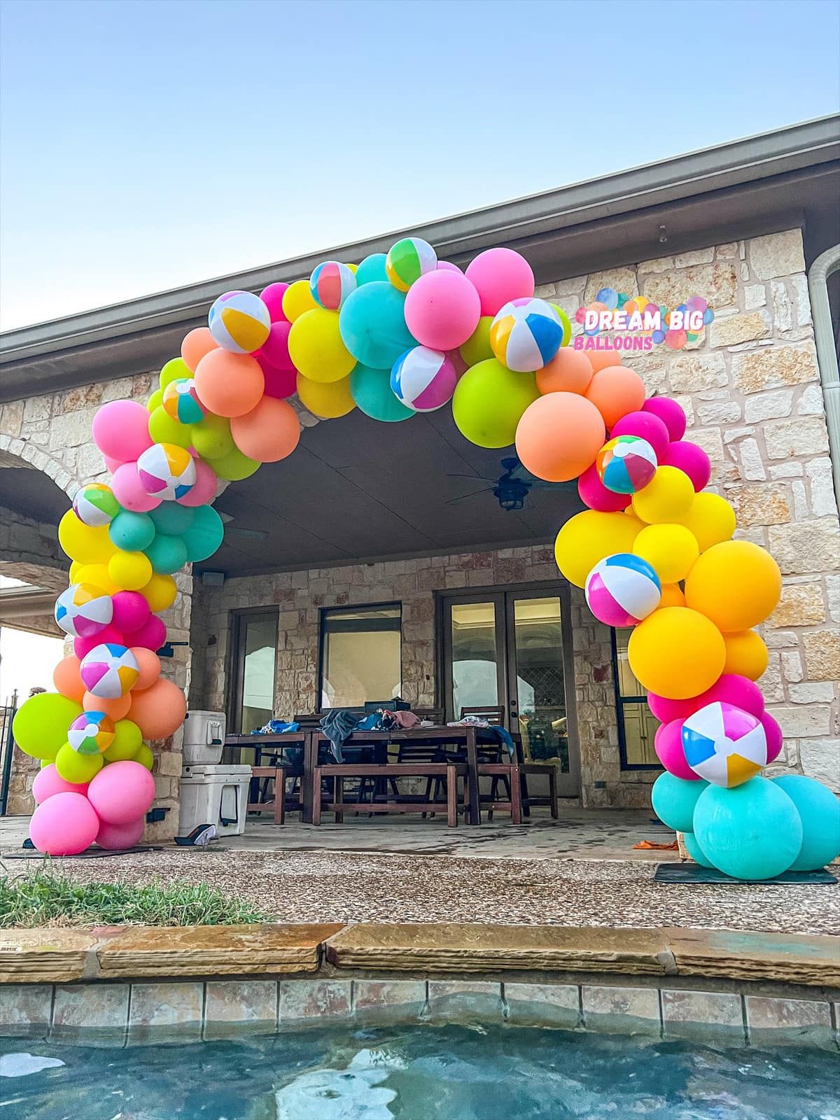 beach ball balloon arch pool party