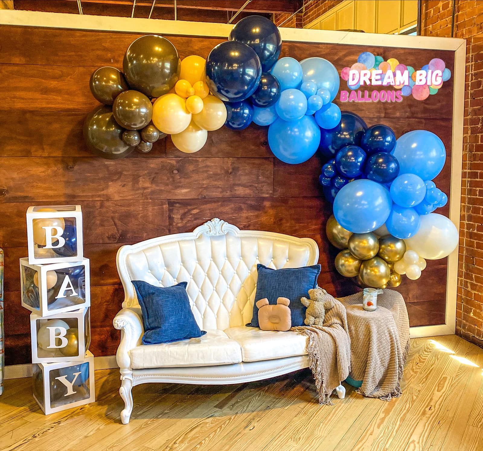 8 feet of baby boy shower balloon garland at spice in waco texas