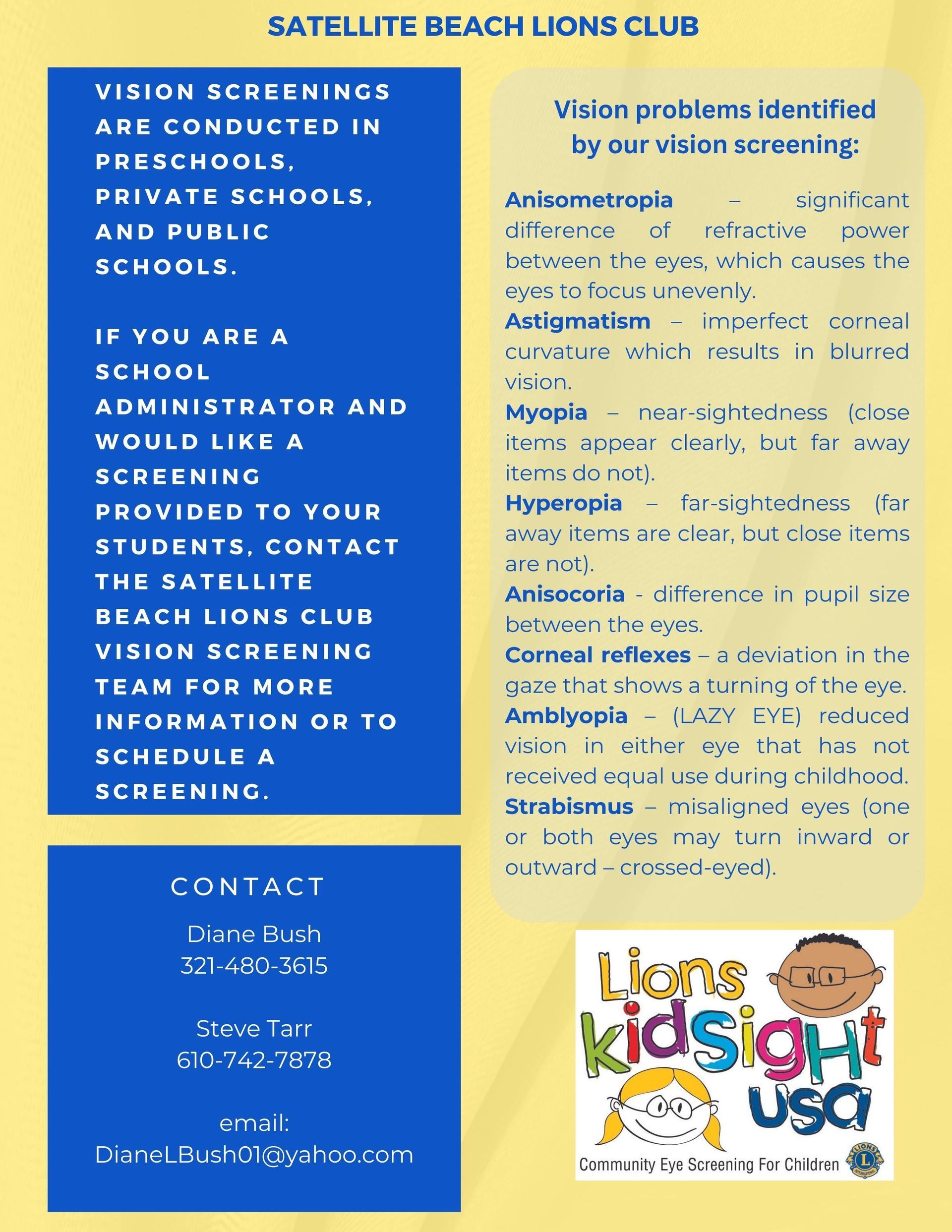 A flyer for the satellite beach lions club