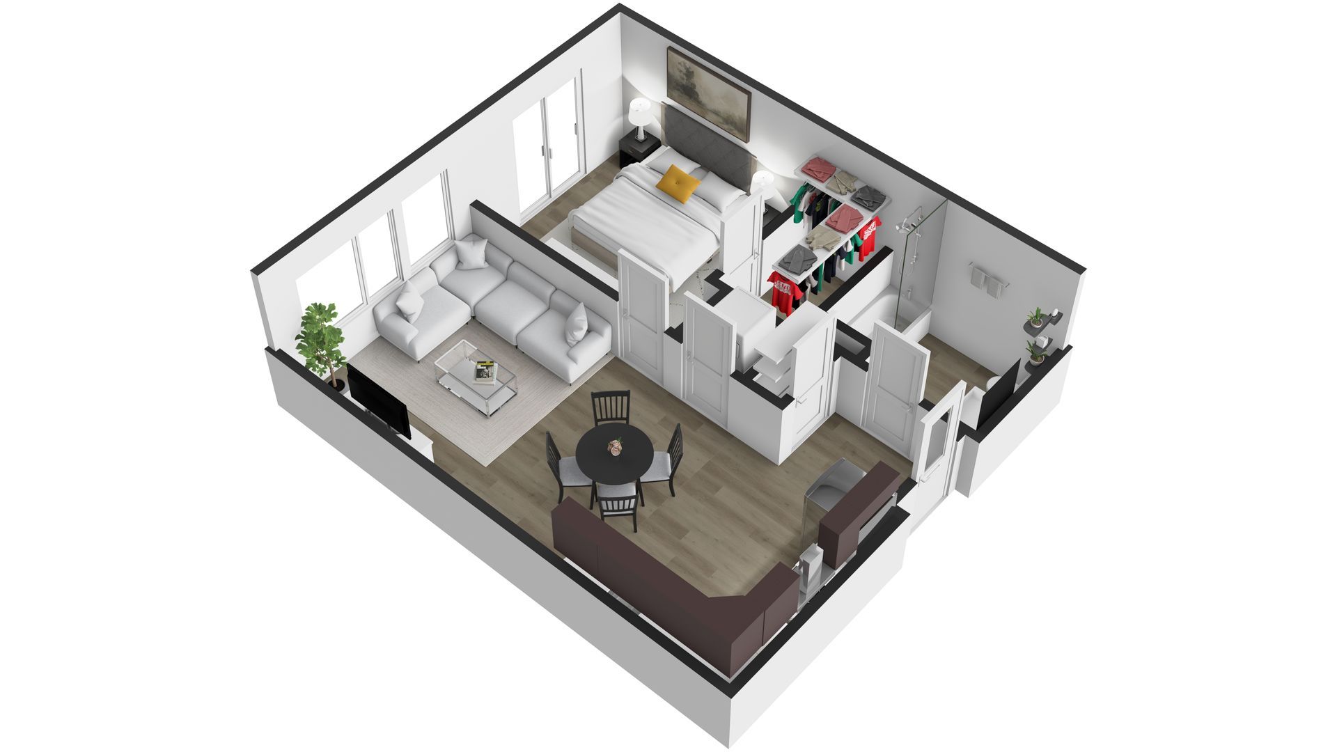 An aerial view of a floor plan of a house