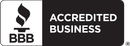 A black and white logo for an accredited business