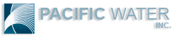 The logo for pacific water inc. is blue and white