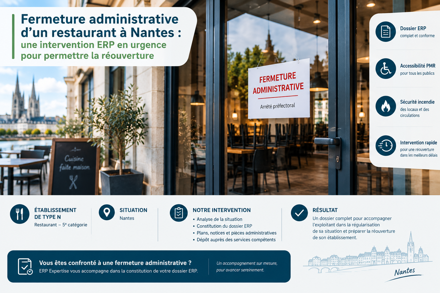 Restaurant à Nantes fermé administrativement nécessitant un dossier ERP pour préparer sa réouverture