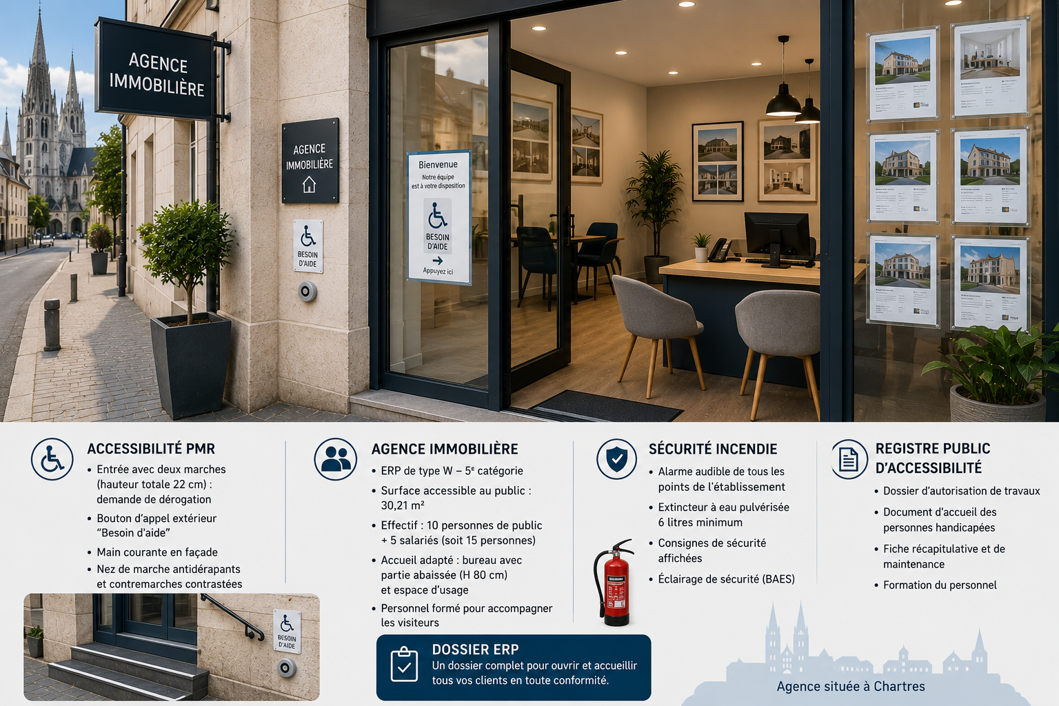 Agence immobilière à Chartres avec espace d’accueil accessible et aménagement conforme aux exigences