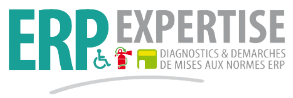 Logo pour ERP Expertise : Texte « ERP EXPERTISE », diagnostics et mises aux normes des ERP.