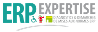 Logo pour ERP Expertise : Texte « ERP EXPERTISE », diagnostics et mises aux normes des ERP.