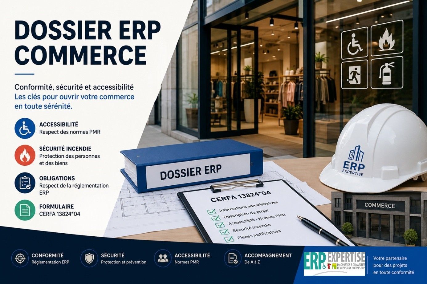 Dossier ERP commerce avec plans, CERFA 13824*04 et conformité ERP