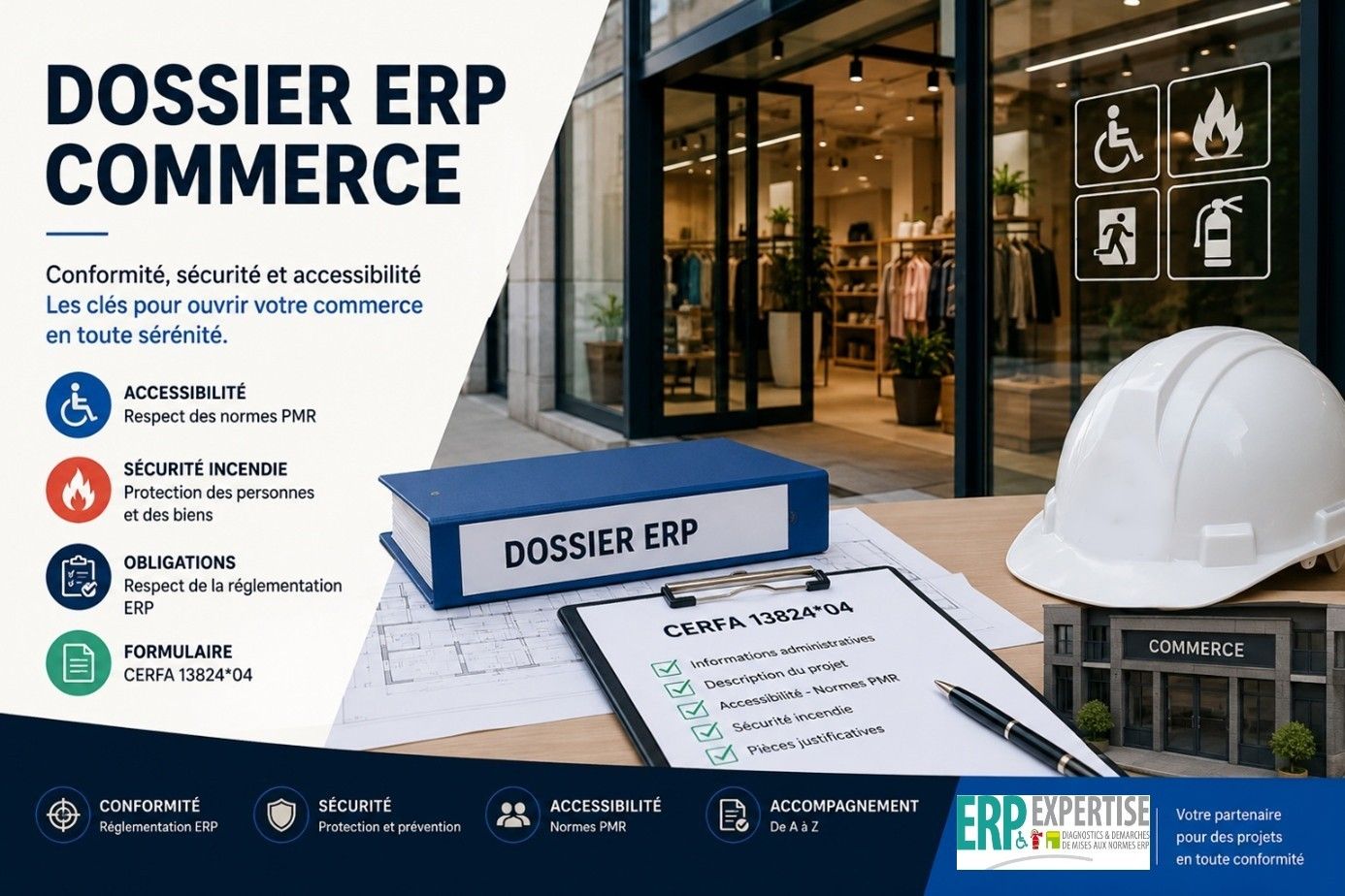 Dossier ERP commerce avec plans, CERFA 13824*04 et conformité ERP