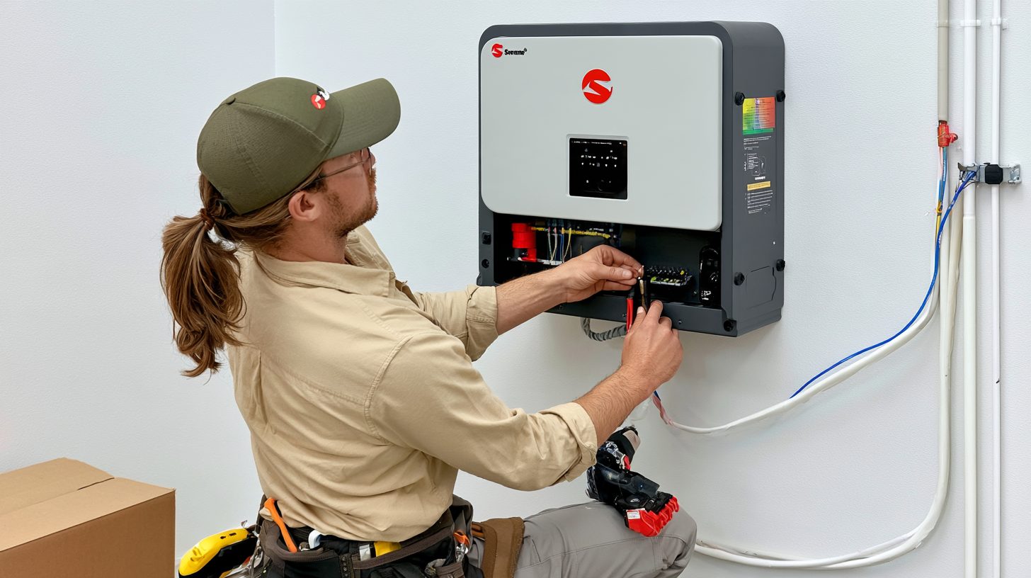Technician adjusting controls on a wall-mounted HVAC unit in a utility room