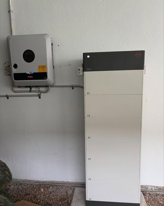Wall-mounted electrical boxes and a tall white cabinet against a textured gray wall.