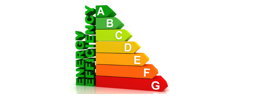 A stack of energy efficiency labels on a white background