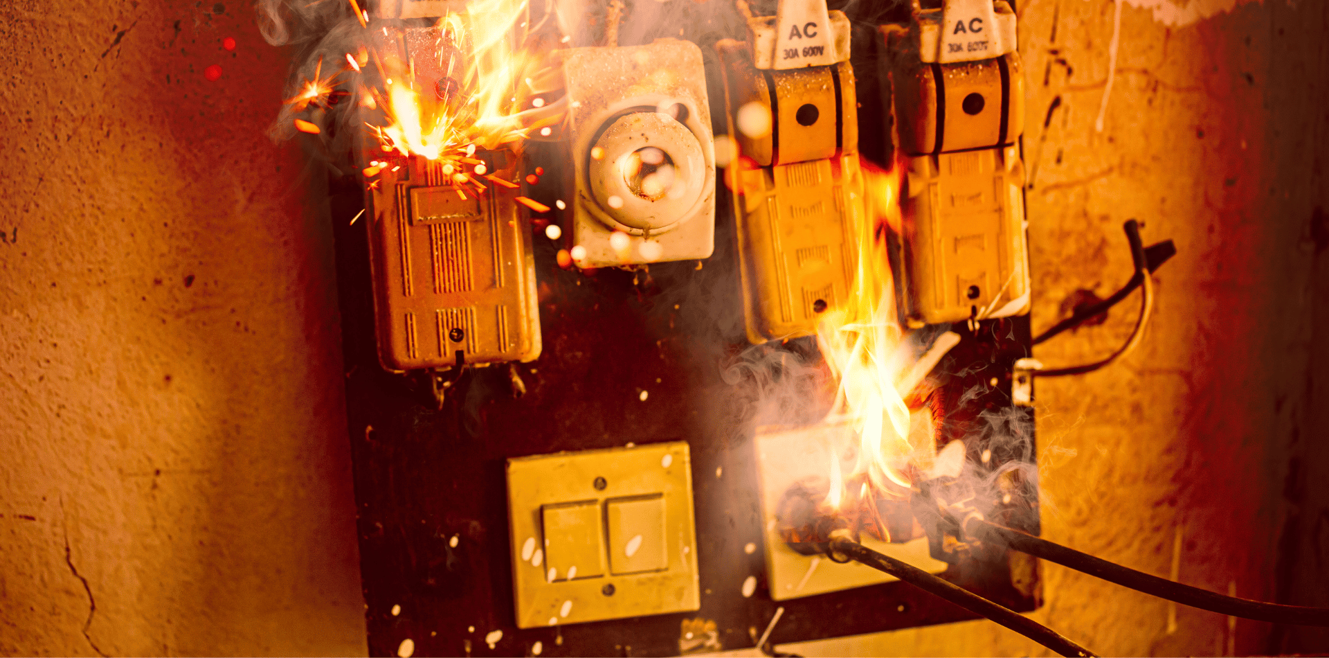 Wiring which has caught on fire
